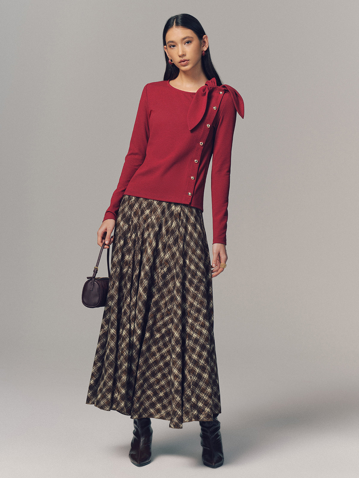 Plaid Pleated Maxi Skirt