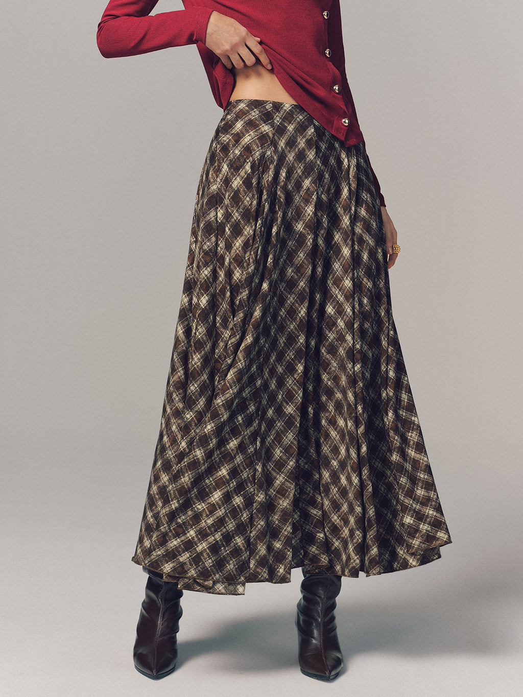 Plaid Pleated Maxi Skirt