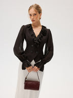 Chiffon Ruffle Rose Double-Breasted Blouse