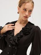 Chiffon Ruffle Rose Double-Breasted Blouse
