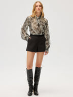 Semi-Sheer Chiffon Leopard Print Tie Neck Shirt