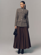 Herringbone Stand Collar Multi-Pocket Jacket