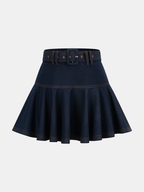 Denim Belted A-Line Mini Skirt
