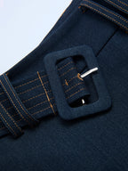 Denim Belted A-Line Mini Skirt