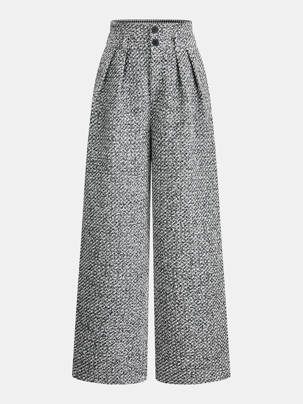 Wool Blend Double Waistband Tweed Pants