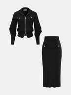 Knit Zipper Jacket & Pencil Skirt Set