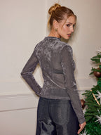 Sheer Velvet Ruched Long Sleeve Top