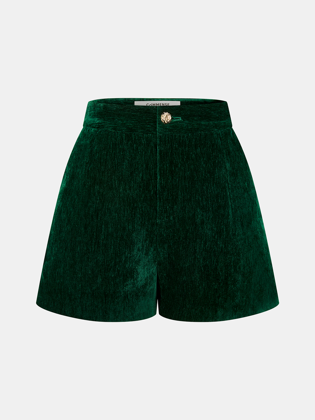 Velvet Metal-Button Mid-Waist Shorts