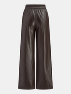 Faux Leather High-Waist Drawstring Wide-Leg Pants