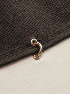 Metal Detail Color-Block Long Sleeve Knit Top