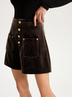 Velvet Mid-Waist Button-Front Shorts