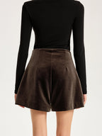 Velvet Mid-Waist Button-Front Shorts