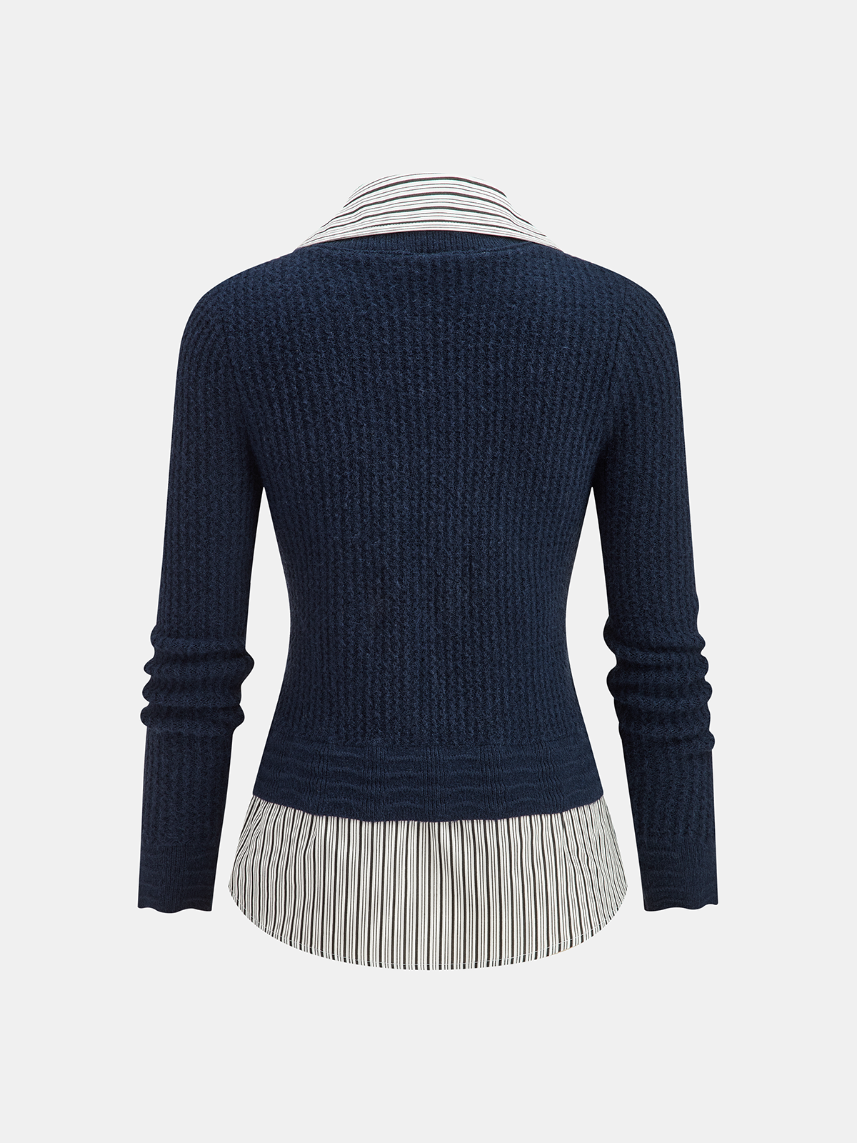 Striped Shirt Panel Button-Front Cardigan