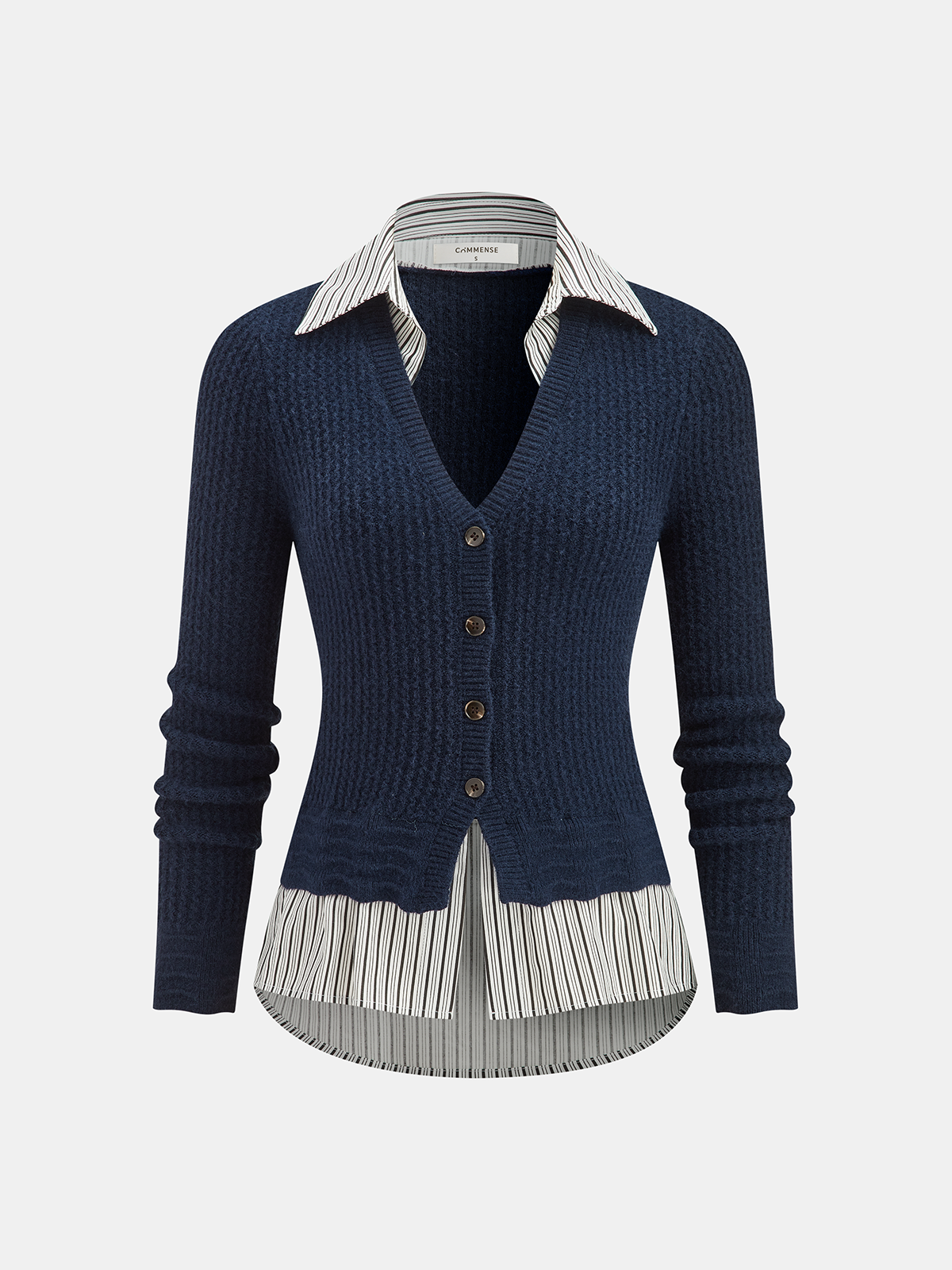 Striped Shirt Panel Button-Front Cardigan
