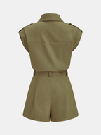 Belted Sleeveless Short Jumpsuit