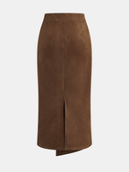 Metal Detail Suede Effect Asymmetric Maxi Skirt