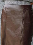 Faux Leather Lace Trim Midi Skirt