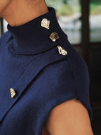 Metal Detail Turtleneck Sleeveless Knit Vest
