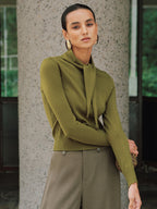 Wool-Blend Tie-Neck Fitted Knit Top