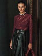 Long Sleeve Sheer Lace Fitted Blouse