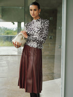 Mock Neck Animal Print Long-Sleeve Top