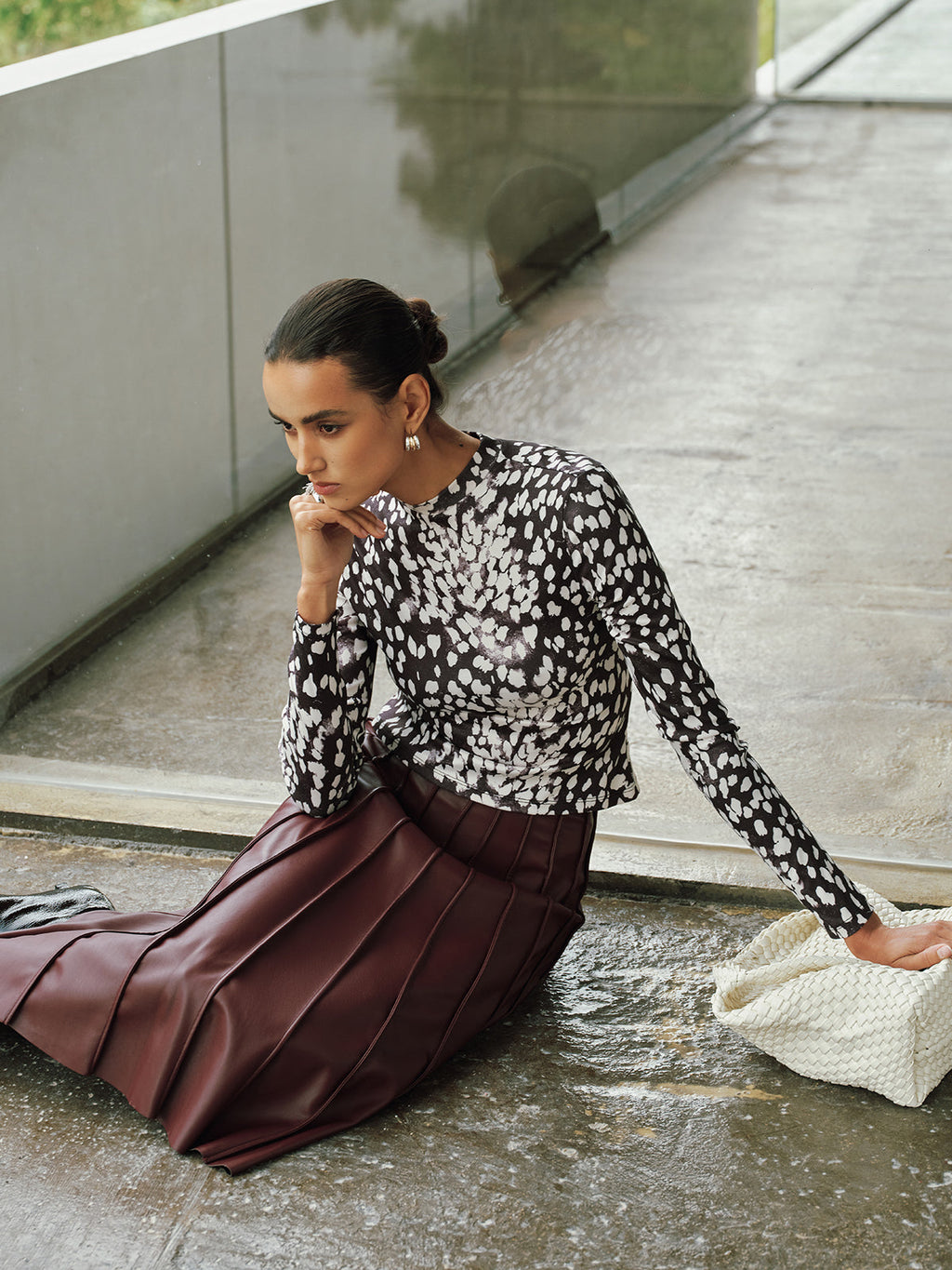 Mock Neck Animal Print Long-Sleeve Top