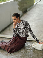 Mock Neck Animal Print Long-Sleeve Top