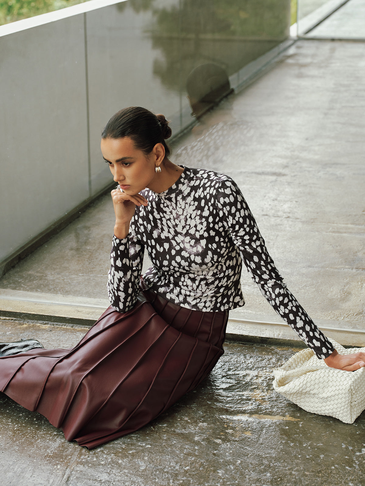 Mock Neck Animal Print Long-Sleeve Top