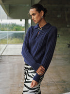 Cable-Knit Polo Collar Buckle-Detail Sweater