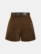 Belted Corduroy Pleated Shorts