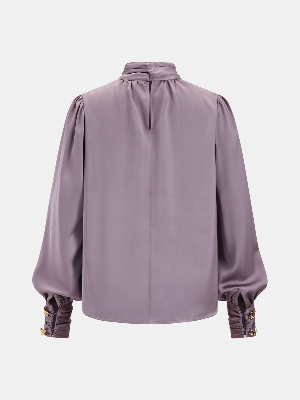 Satin Tie-Neck Puff Sleeve Blouse