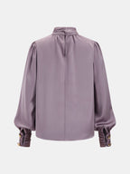 Satin Tie-Neck Puff Sleeve Blouse