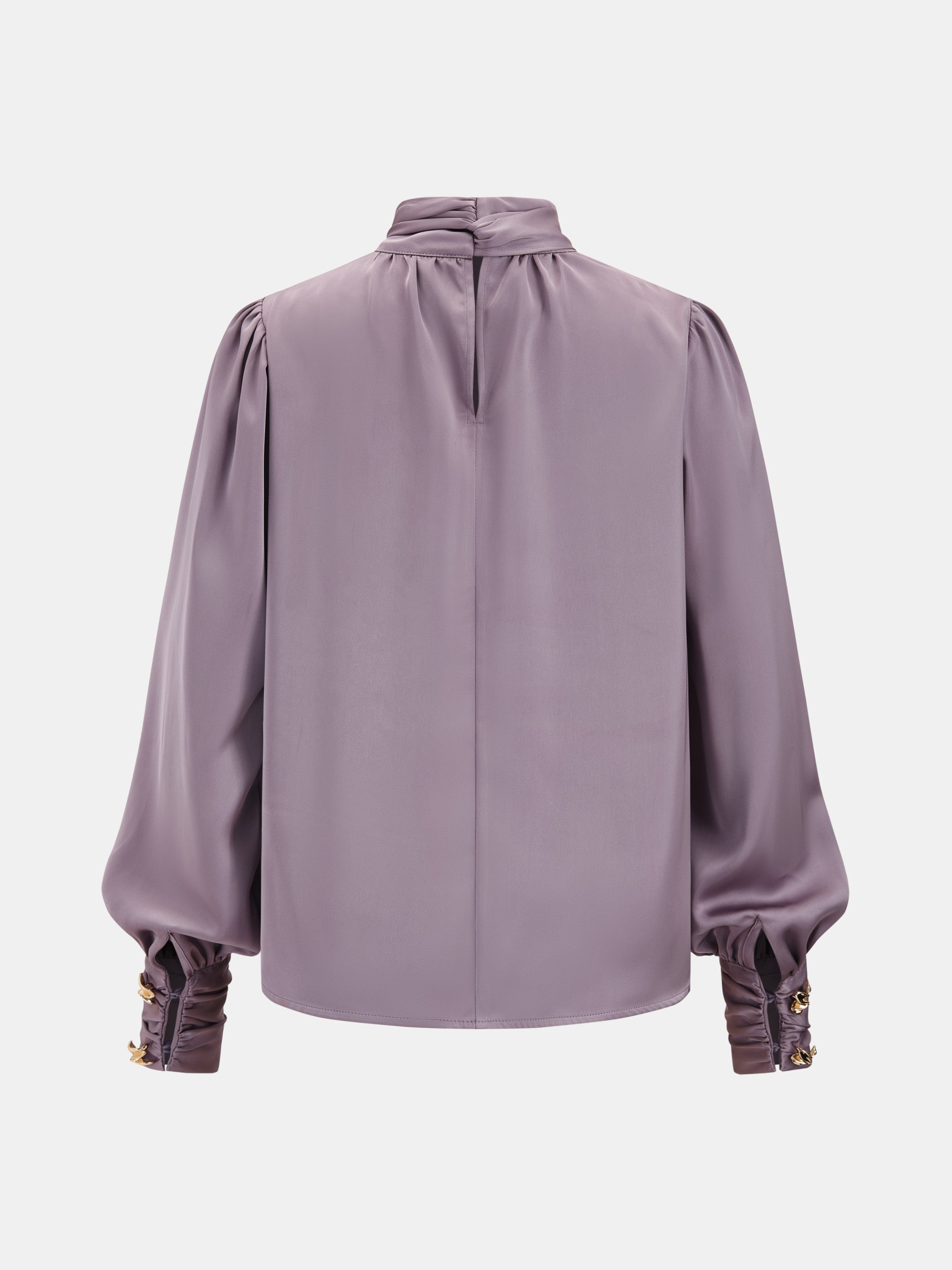 Satin Tie-Neck Puff Sleeve Blouse