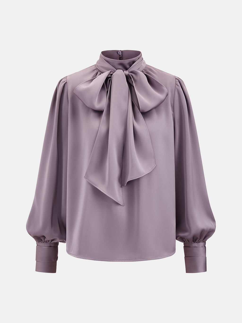 Satin Tie-Neck Puff Sleeve Blouse