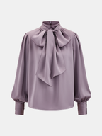 Satin Tie-Neck Puff Sleeve Blouse