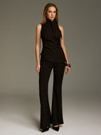 Stitched Tie-Neck Sleeveless Top