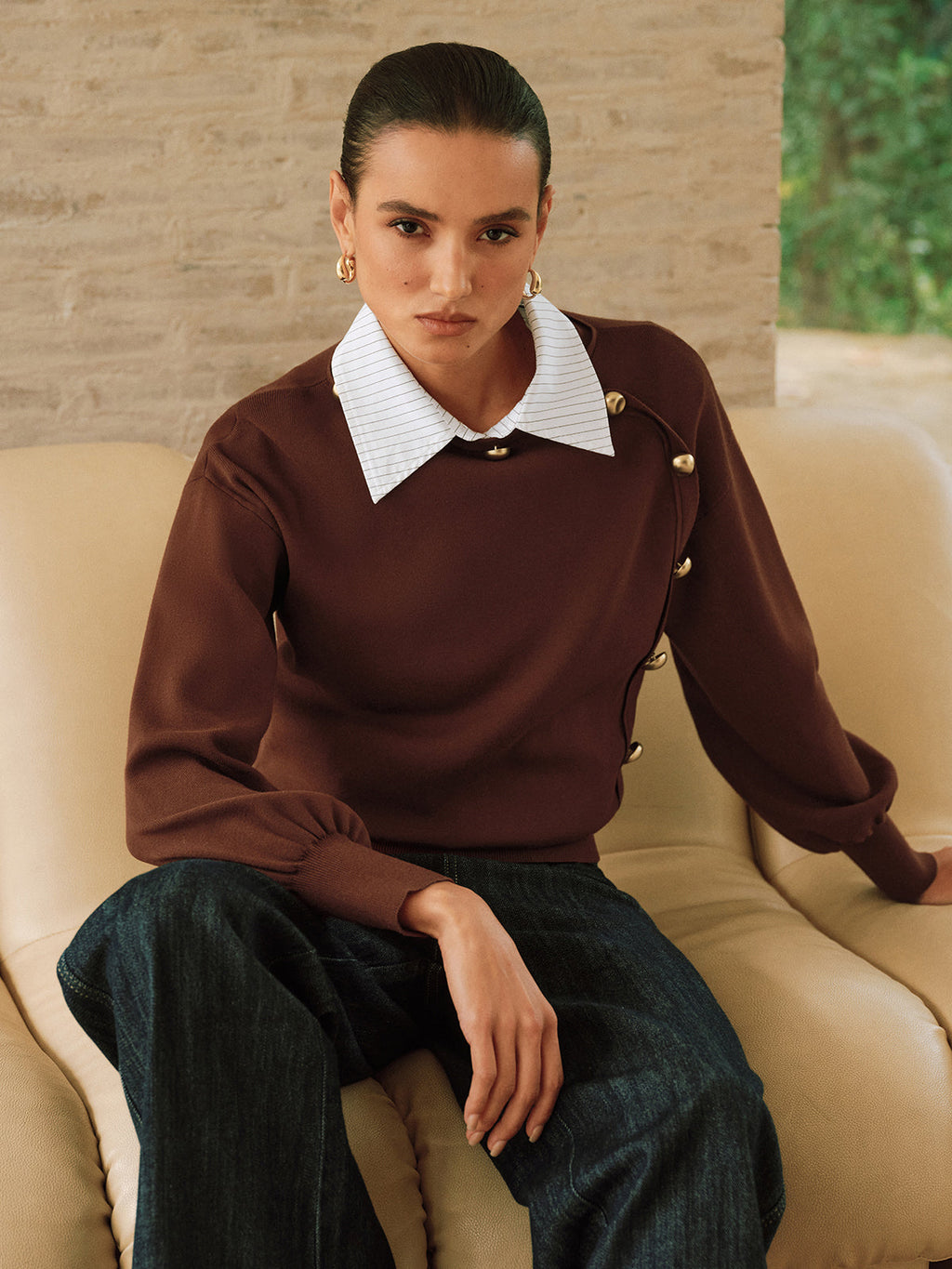 Asymmetric Metal Detail Sweater