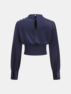 Satin Cinched-Waist Blouse with Metal Decor