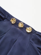 Satin Cinched-Waist Blouse with Metal Decor