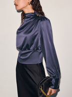 Satin Cinched-Waist Blouse with Metal Decor
