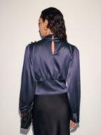 Satin Cinched-Waist Blouse with Metal Decor