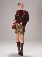Crew Neck Argyle Wool-Blend Sweater