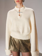Metal Knot Detail Cuffed Sleeve Sweater