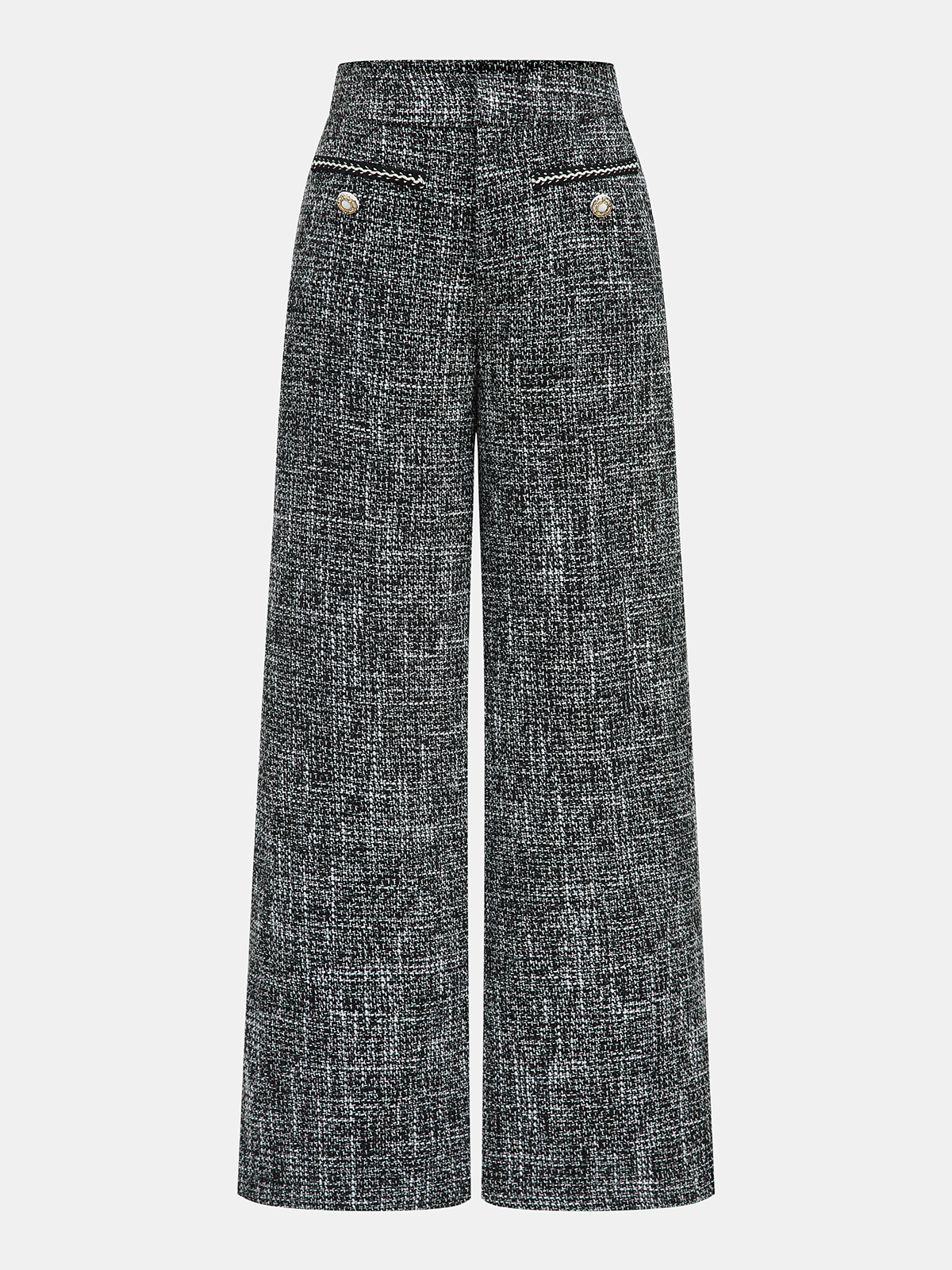 Mid-Waist Tweed Wide-Leg Pants