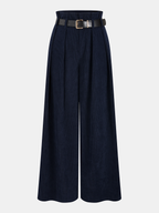 Belted Corduroy Wide-Leg Pleated Pants