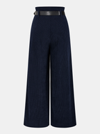 Belted Corduroy Wide-Leg Pleated Pants