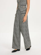 Metal Detail Tweed Wide-Leg Pants
