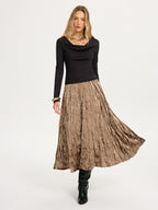 Crushed Velvet Elastic-Waist Maxi Skirt