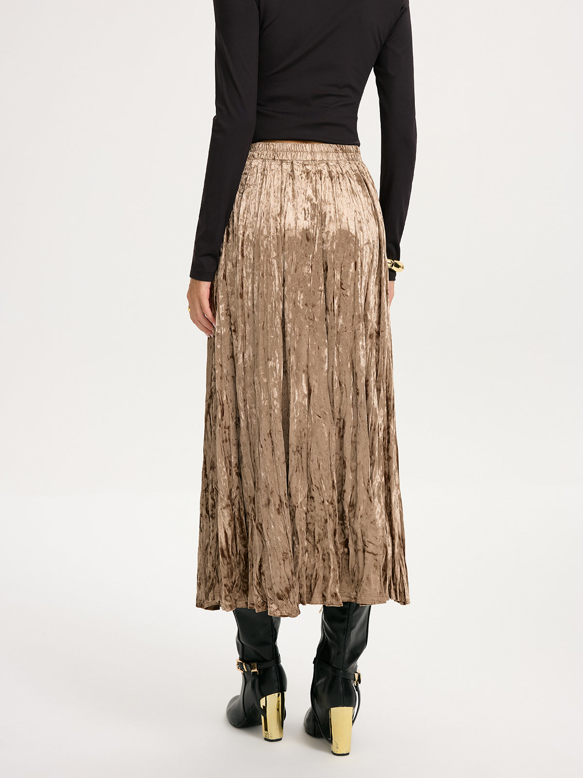 Crushed Velvet Elastic-Waist Maxi Skirt