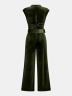 Velvet Sleeveless Belted Wide-Leg Jumpsuit